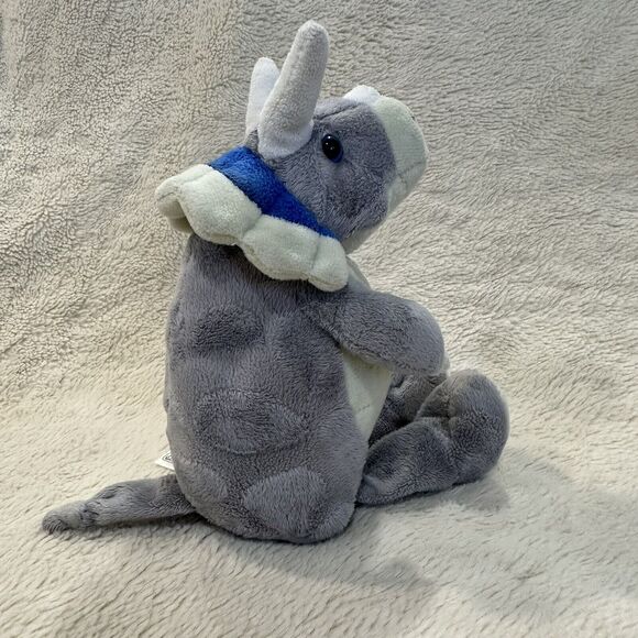 Fiesta Gray Dinosaur Plush Standing Floppy Triceratops 9" Stuffed Animal Toy - Picture 4 of 5